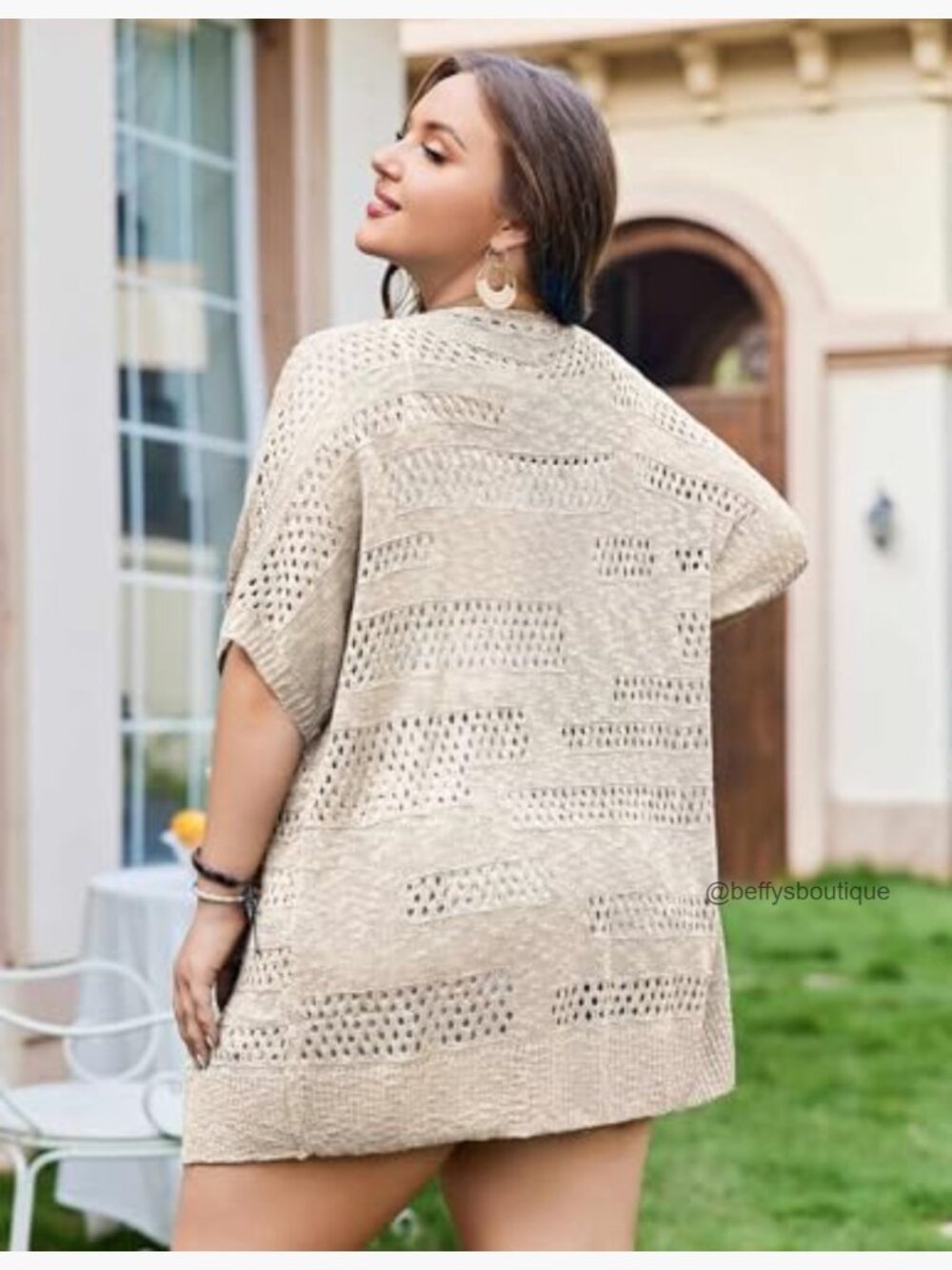 Plus Size Crochet Cardigan - Lightweight Open Front Kimono Summer Knit - Picture 4 of 7